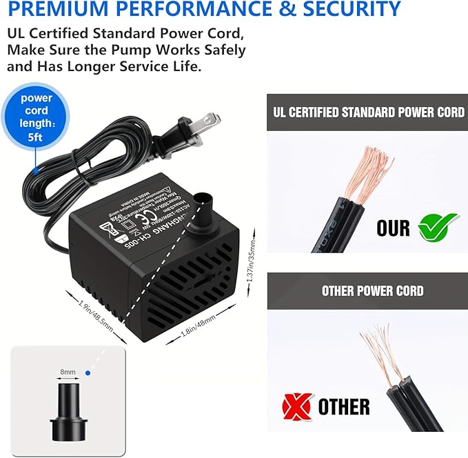 80GPH 2Packs Mini Submersible Water Pump, Small Fountain Pump for Ponds, Aquariums, Fish Tanks, Tabletop Fountains, Pet Fountains, Water Features