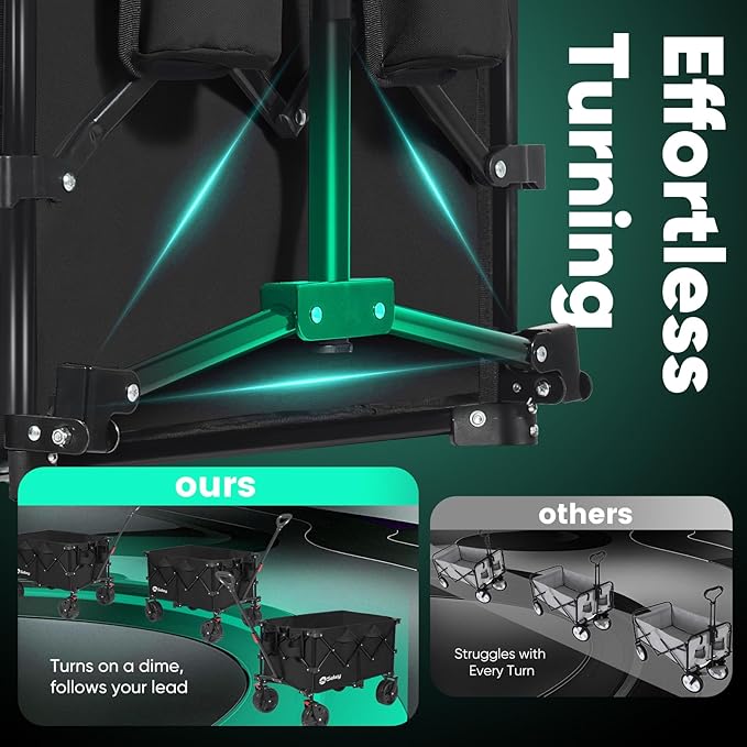 Collapsible Wagon Cart with Big All-Terrain Beach Wheels, Foldable Heavy Duty Wagons with Cup Holders, Utility Carts for Camping, Garden, Outdoor, Grocery, Sports. Black