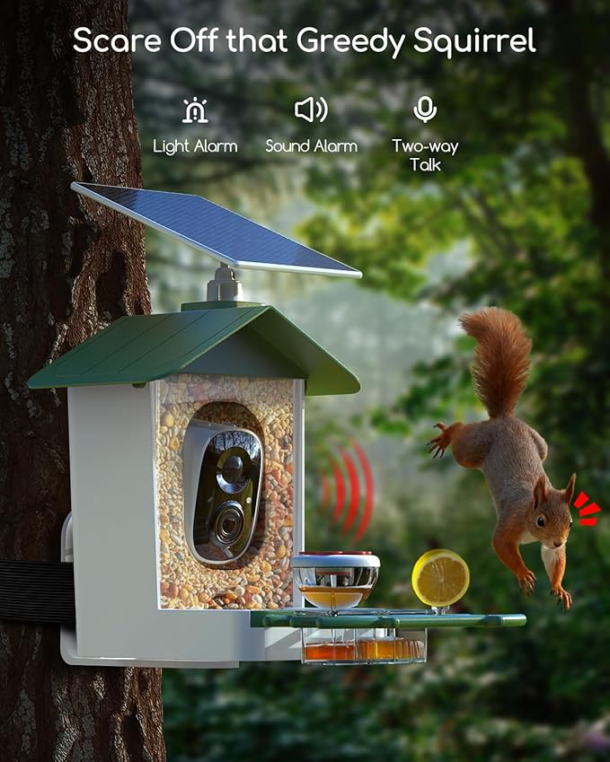 COOAU 5MP Smart Bird Feeder with Camera Solar Powered, Outdoor Bird House Cam with 11,000+ AI Birds Species Identification, 3K UHD Live Video Watching, Instant Notifications,Ideal Gift for Bird Lovers
