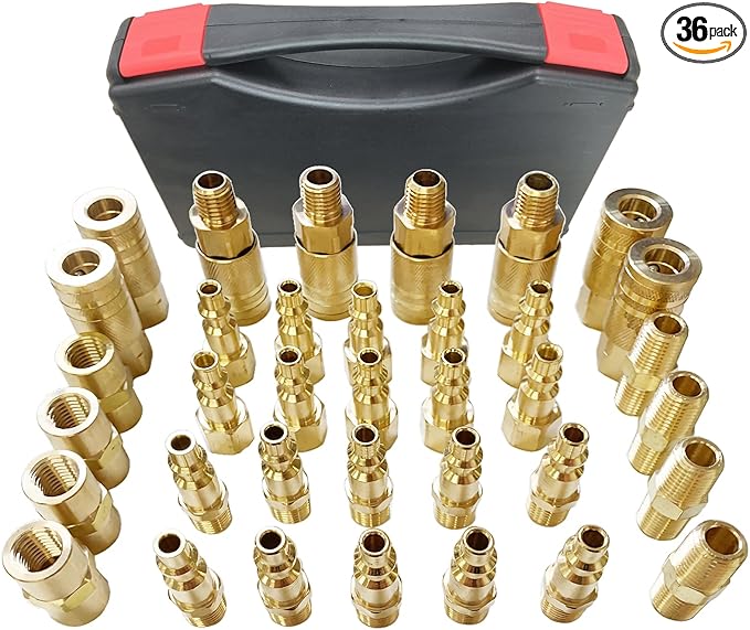 1/4" Air Hose Fittings, 36 pcs Quick Connect Air Compressor Accessories Kit, Air Compressor Fittings with A Sturdy Storage Case, 300 PSI