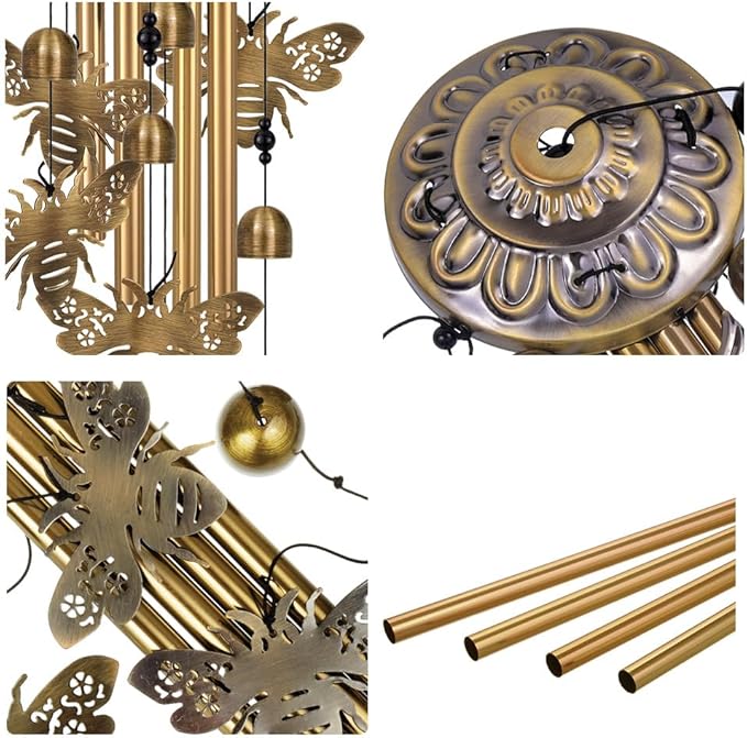 Outdoor Bee Wind Chimes Decor, Portable Wind Chime, Mobile Wind Catcher, Memorial Wind Bells with 7 Bees for Home, Yard, Patio, Trees, Garden Decoration, Valentines Gift, Festival Gift for Mom