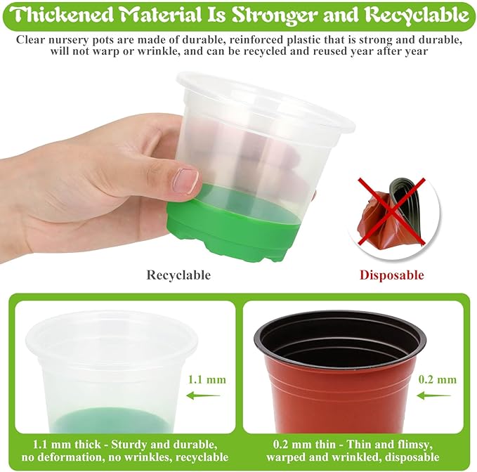 Caffox 51PCS Reusable Seed Starter Kit Includes 26 Packs 3 Sizes Clear Nursery Pots with Silicone Base, Repotting Mat, Gardening Gloves, Plant Labels and Seedling Tools for Easy Transplant