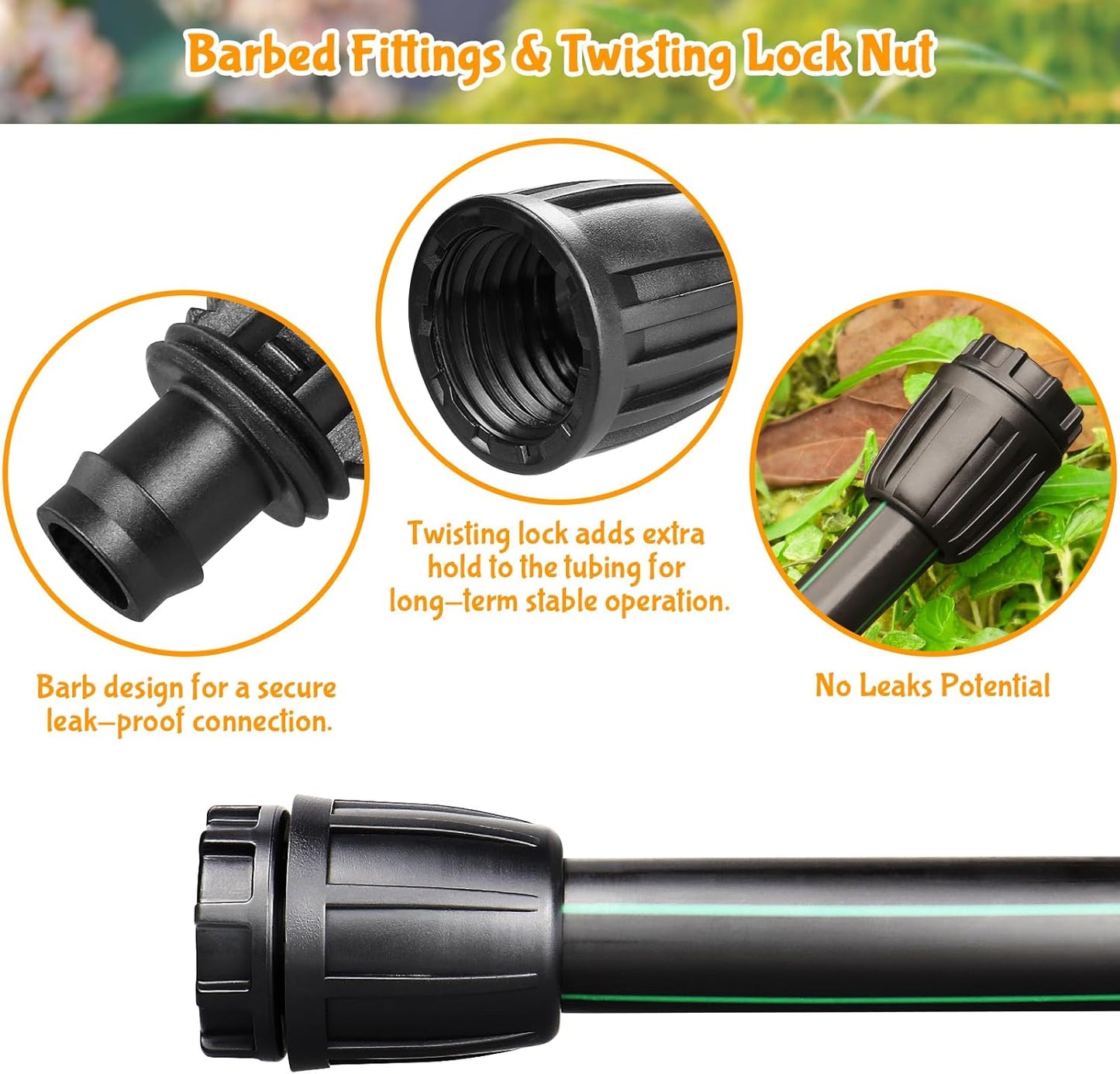 Drip Irrigation Fittings for 1/2 Inch Drip Tubing (1/2" ID x 0.65" OD):1/2'' Drip Line End Caps Anti-drop Locked Nut Barbed Plug Connectors Garden Irrigation System Parts (10 Pack)