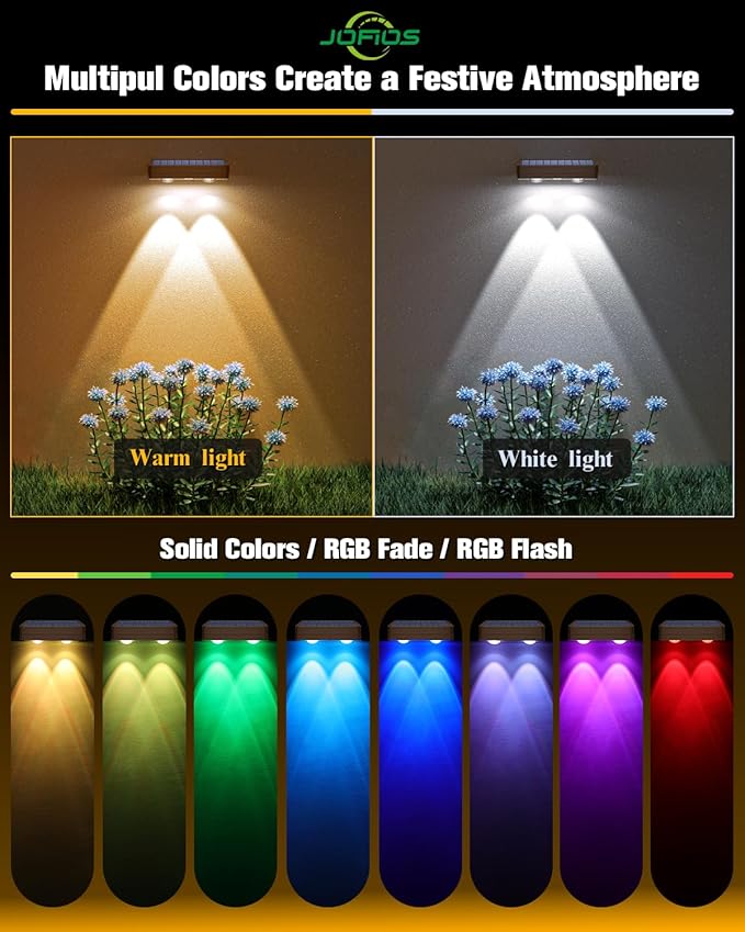 Solar Fence Lights 8 Pack Brown, 50 Lumens Outdoor Fence Lights Solar Powered with 12 Modes RGB Color Glow, LED Deck Lighting Outdoor Waterproof IP65, Backyard, Deck, Porch, Railing, Pool, Wall