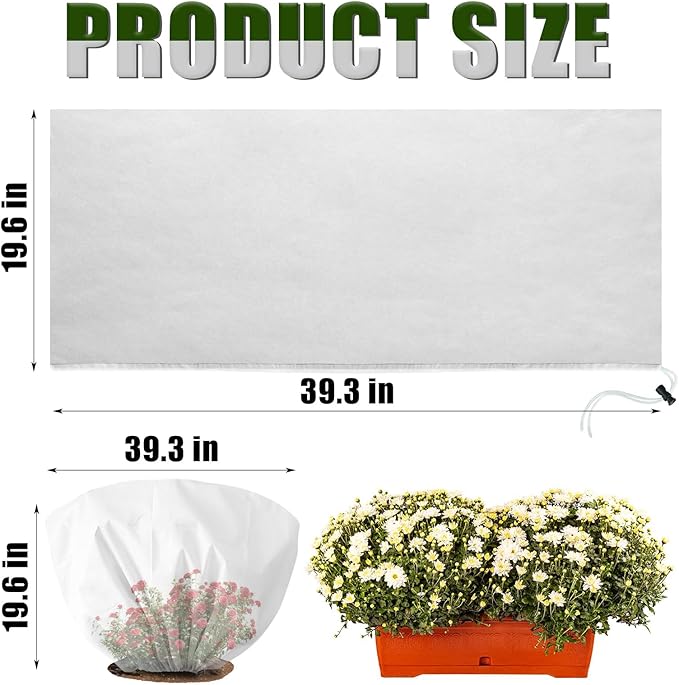 8 Pcs Plant Covers Frost Protection Bag 39.3" x 19.6" Winter Reusable Plants Jacket with Drawstring Shrub Protection Wraps Bags Frost Blanket for Winter Outdoor Garden Plants