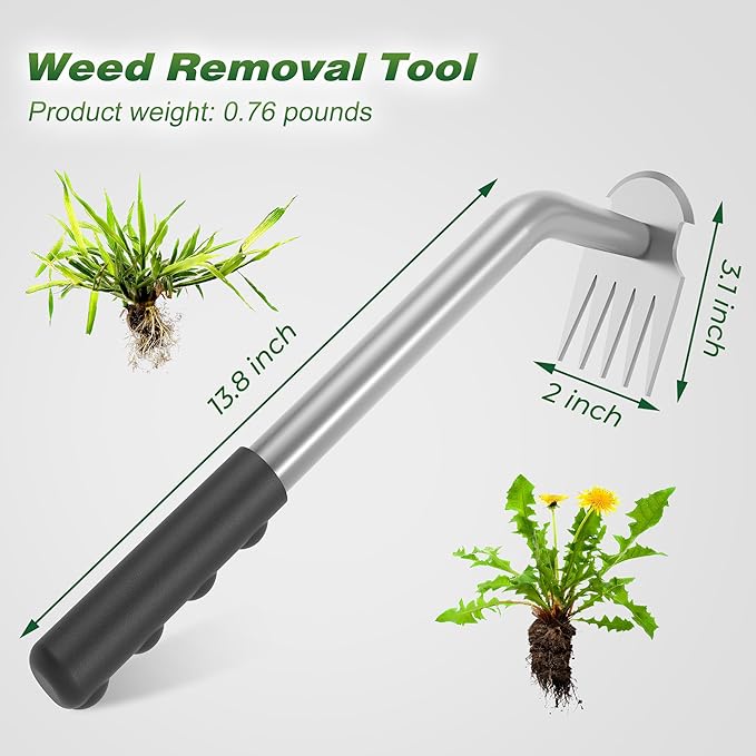 Walensee Weed Puller Tool, Portable Garden Weed Pulling Tool,Upgraded Durable Garden Weeder with 5-Tine Manganese Steel&Rubber Handle for Vegetable Gardening, Backyard Planting & Uprooting Weeding