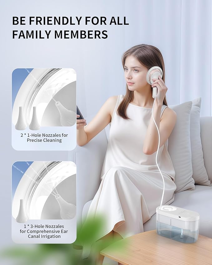 Electric Ear Wax Removal Kit - Water Powered Ear Irrigation System with Sewage Collection, 4 Clean Modes, Safe & Effective, 3 Ear Tips for Adults