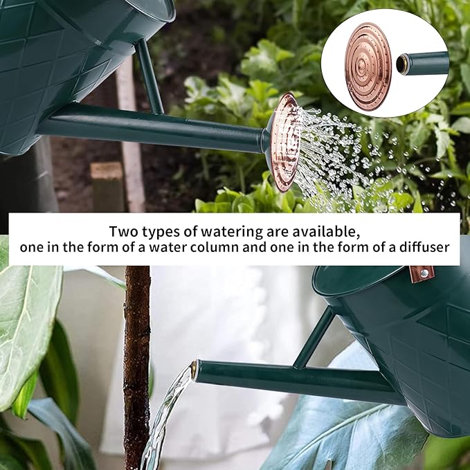1.75 Gallon Outdoor Metal Watering Can for Garden Plants, Vintage Zinc Watering Can with Removable Spray Spout, Ideal for Outdoor Use (Green)