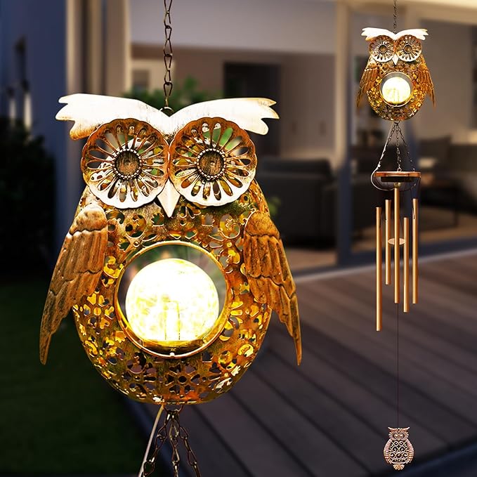 Wind Chimes Outdoor Indoor Decor: Birthday Gifts for Mom Grandma - Outside Lights for Garden Yard Patio Porch(Owl)
