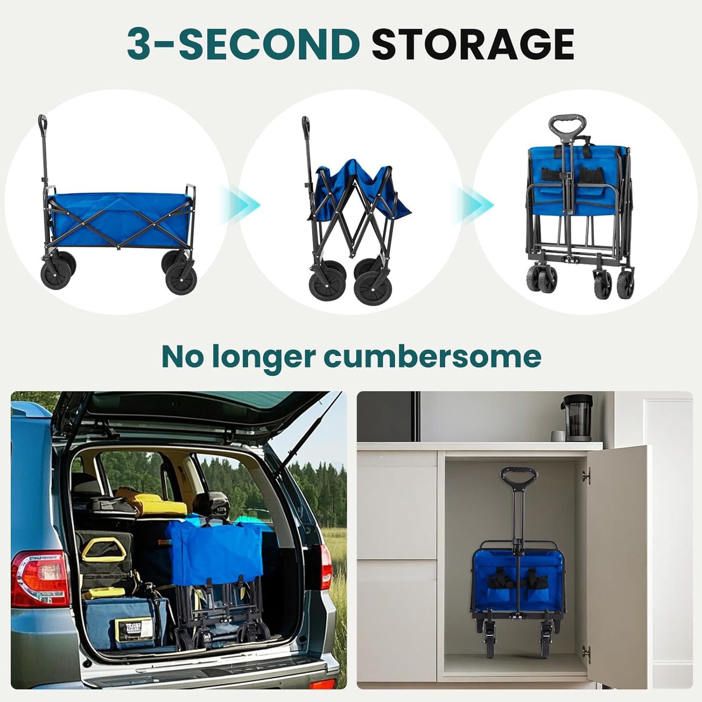 OLIXIS Wagon Cart, Heavy Duty 400 LBS Foldable Collapsible Large Wagons Carts with Wheels Smooth Maneuverability for All-Terrain, Suitable for Gardening, Camping, Beach - Blue