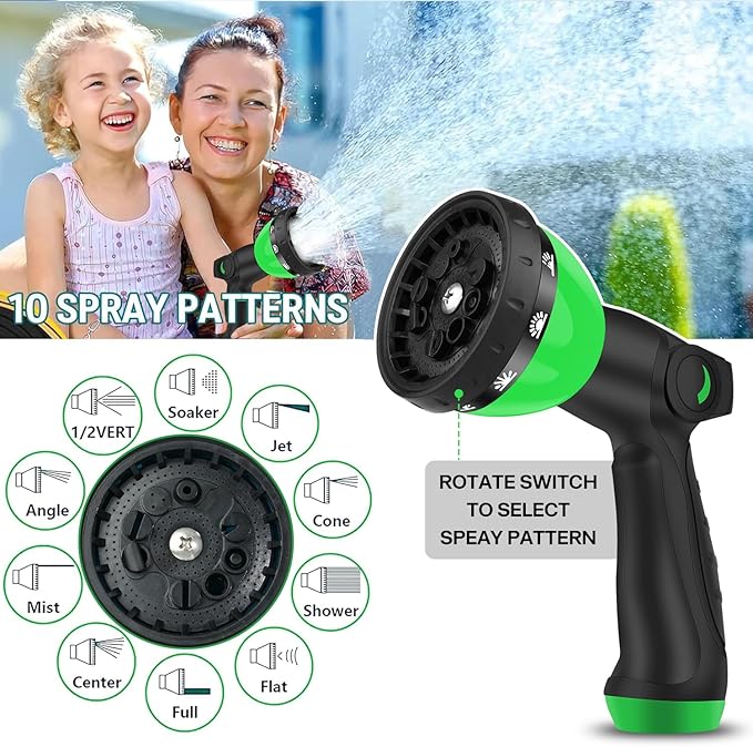 100 ft Expandable Garden Hose - Kink Free Flexible Water Hose with Thumb-Controlled 10-Function Nozzle, 3/4 Solid Brass Connectors, Retractable Latex Core - Lightweight Expanding Hose