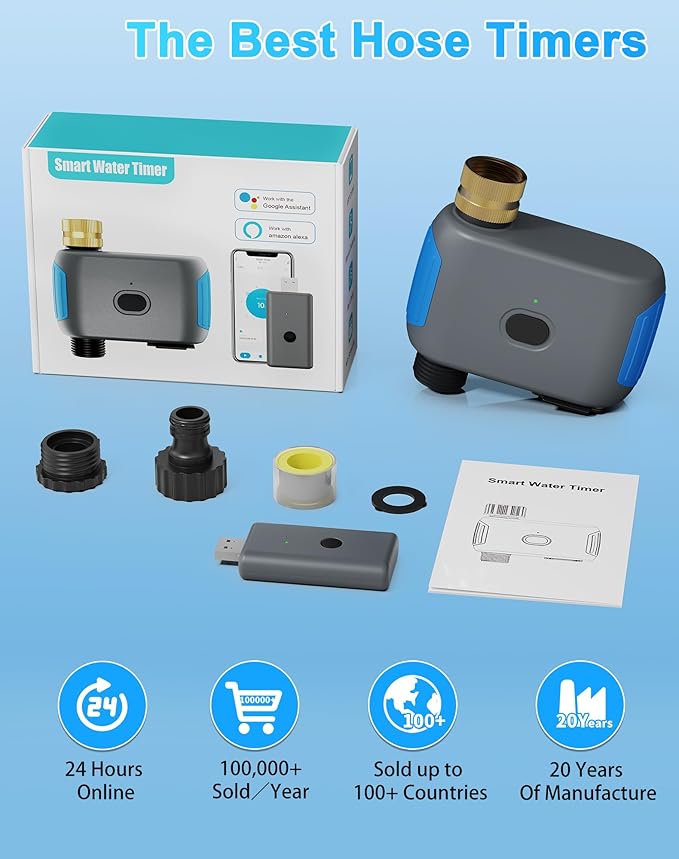 WiFi Sprinkler Timer, Smart Bluetooth Hose Timer, Programmable Automatic Irrigation System with Remote APP, Compatible with Alexa Google, Watering for Outdoor Garden Yard Lawn, 1 Outlet