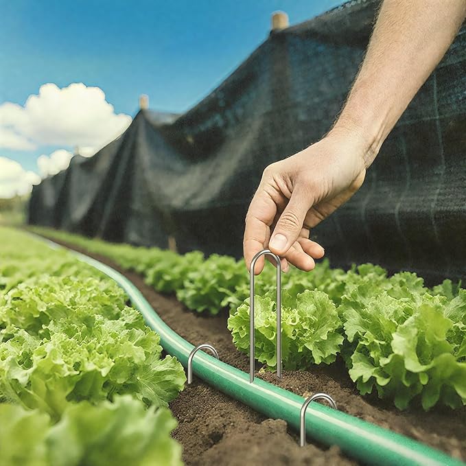 AAGUT Garden Stakes, Yard Landscape Staples Heavy Duty Galvanized 11-Gauge 6 Inch Lawn U Pins for Dog Fence,Tubing Drip Irrigation Hose, Chicken Wire, Weed Barrier Fabric 200 Pack