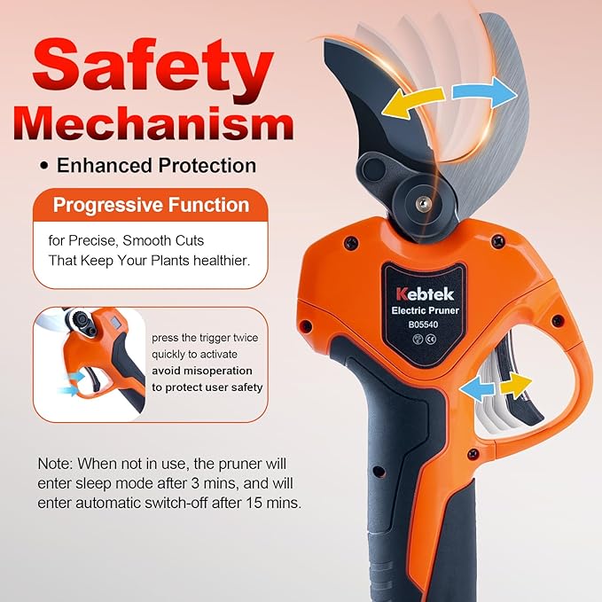Kebtek Electric Pruning Shears 40mm with 4000mAh Batteries, Battery Power Pruners Cordless 1.6'' Electric Snippers Secateurs Professional Tool for Gardening Heavy Duty