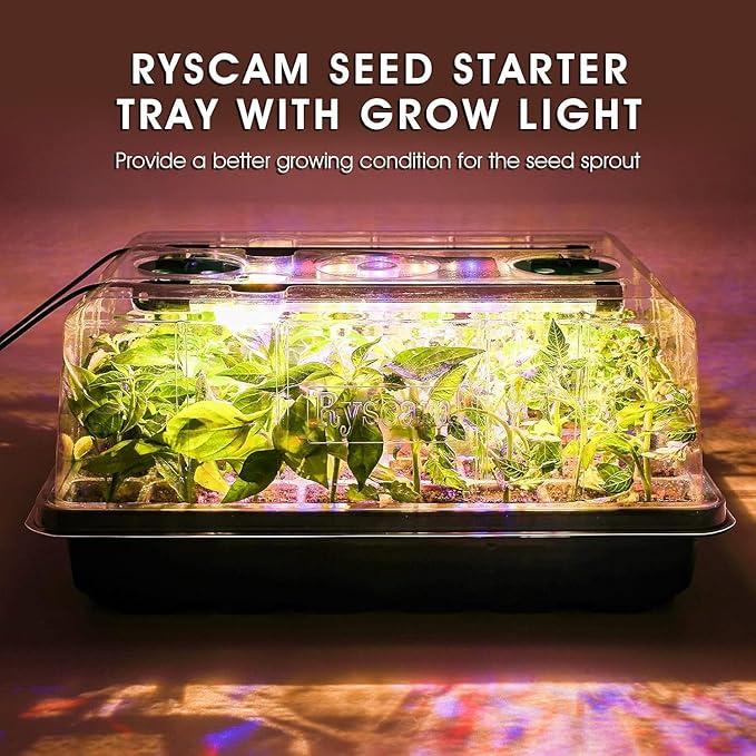 Seed Starter Tray with Grow Light, 192-Cell Seed Starter Kit, Seedling Starter Trays with Humidity Domes, Automatic Timer, Adjustable Light Indoor Gardening Plant Germination Trays