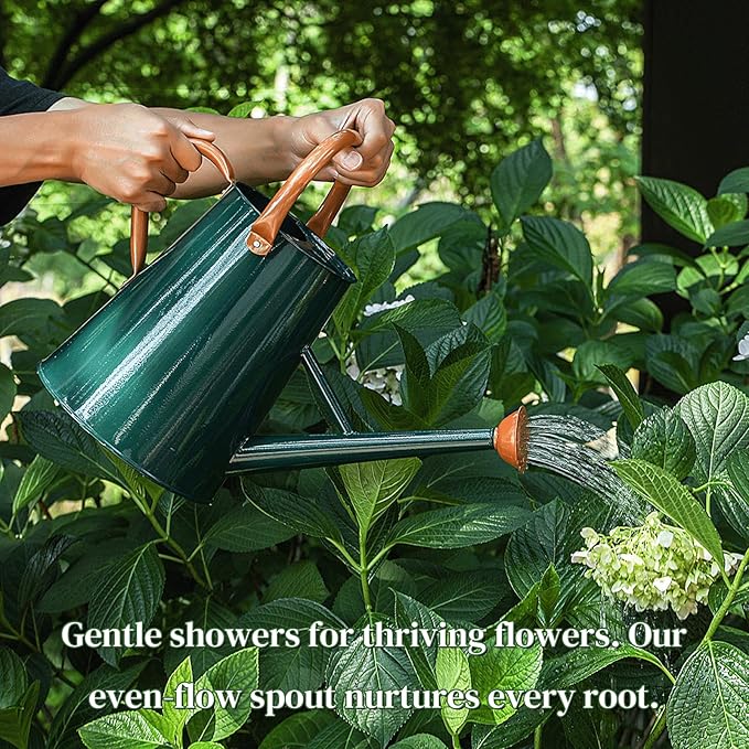 Metal Watering Can with Removable Spout, 1.5 Gallon Large Watering Cans for Plants, Galvanized Steel Gardening Water Can for Indoor & Outdoor Use, Watering Pot with Ergonomic Movable Handle(Green)