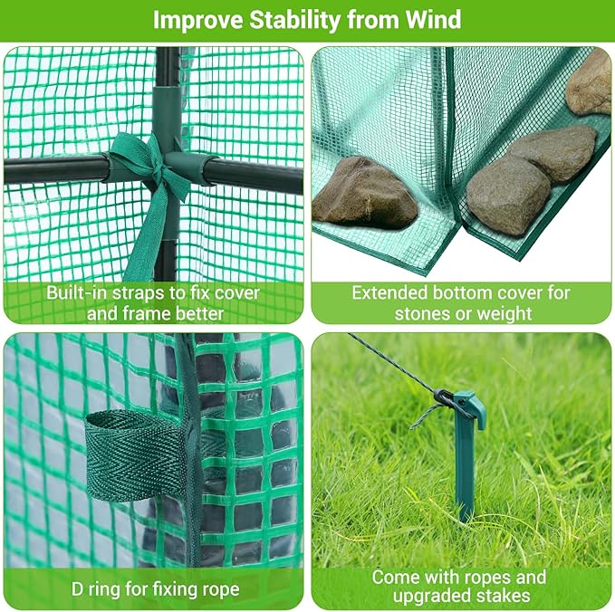 Greenhouse for Outdoors with Screen Windows, Ohuhu Upgraded 4 Tiers 11 Shelves Walk-in Greenhouses with Durable PE Cover, Outside Garden Plastic Green House with Ground Pegs & Ropes for Stability