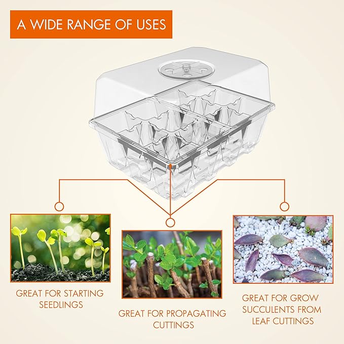Gardzen 3 Pack Seed Starting Tray, Plant Germination Trays, Seed Starter Kit with Adjustable Humidity Vented Dome and Clear Base, Plant Growing Kit 6.6" x 4.5", Total 36-Cell, Clear