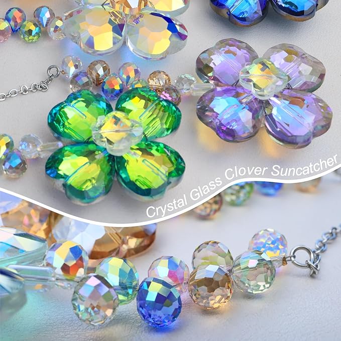 6pcs Crystal Clover Suncatchers Hanging Ornaments, Rainbow Maker Sun Catchers Indoor Window Outdoor Patio Garden Decor Gifts (Clover)