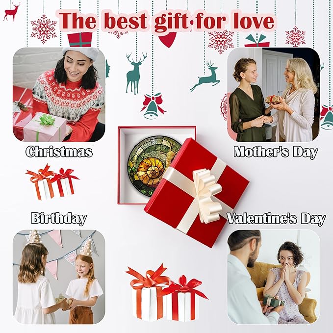 Stained Glass Window Hanging, Green Orange Snail Sun Catcher for Door Home Decor Suncatcher Christmas Mother's Day Birthday Gifts for Women Men Mom and Nana 11.8 in