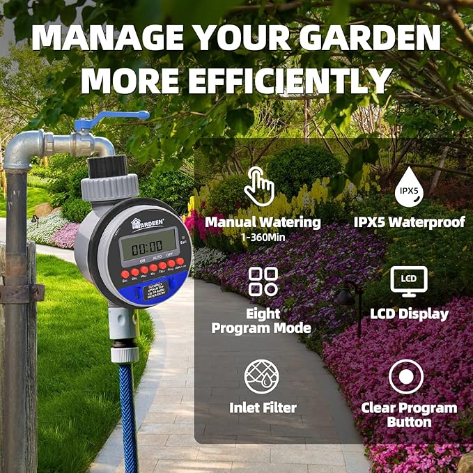 Electronic Water Timer Garden Irrigation Controller Digital Intelligence Watering System LCD Waterproof, No Water Pressure Required
