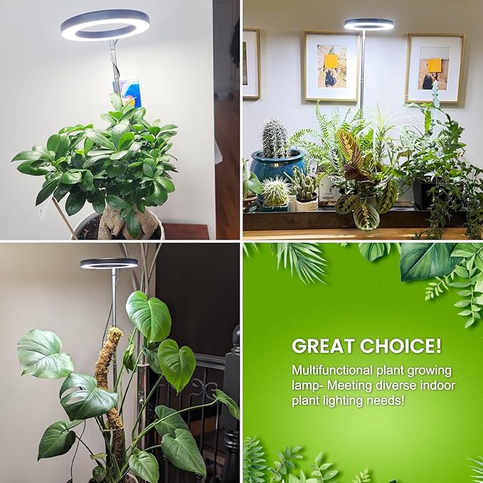 Grow Lights for Indoor Plants, 80 LEDs Full Spectrum Plant Light for Indoor Growing with 2 Mounting Options, 6/12/16H Timer, 3 Spectrum Modes, 37 in Height Adjustable Desk Grow Lamp (Black)