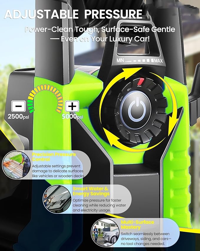 5000PSI Pressure Cleaner 4.0 GPM Adjustable Pressure,4.0 GPM Power Cleaner with Foam Cannon,4 Nozzles,33FT Hose and 500ml Soap Bottle for Home/Cars/Driveways/Patios/Fences(Blue)