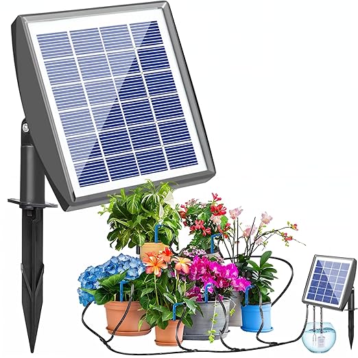 RISINGUP Solar Drip Irrigation System with Timer, Programmable Smart Watering with 2200mAh Battery, Automatic Plants Watering System for 15 Potted Plants Outdoor Garden, Patio, Balcony, Greenhouse