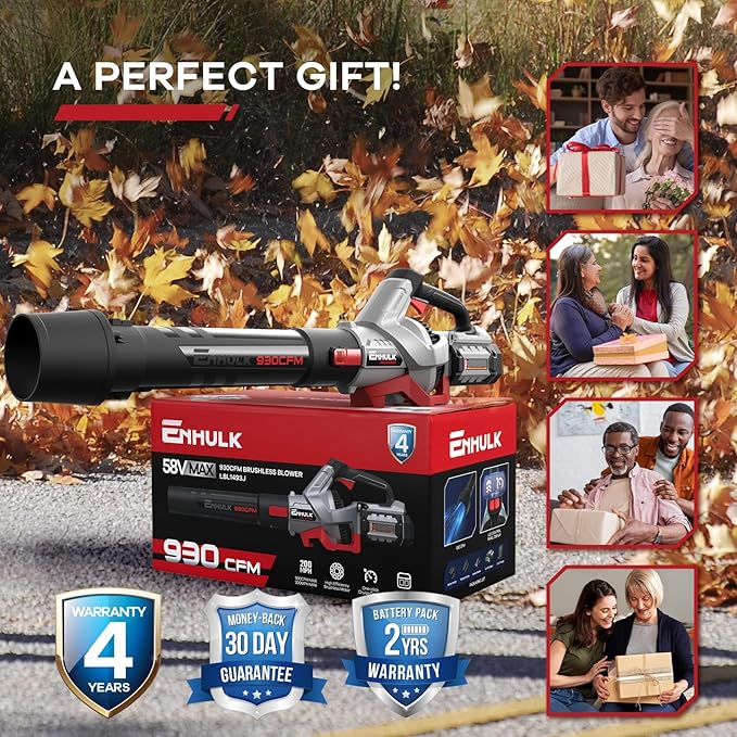 58V 930CFM Max Leaf Blower Cordless, Brushless Motor, Cruise Control, Turbo Variable-Speeds, CoolBlast Tech, 5.0AH Battery and Charger Included
