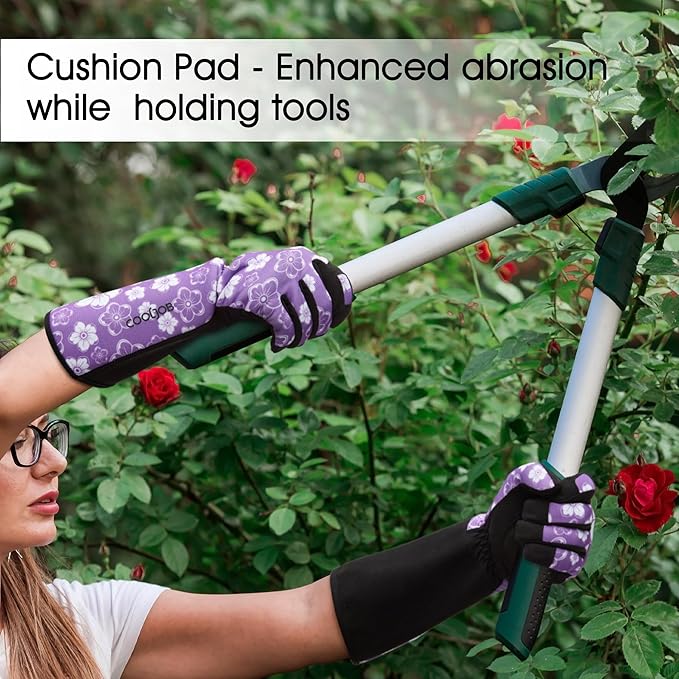 COOLJOB Thorn Proof Rose Pruning Garden Gloves for Women, Long Sleeve Padded Yard Work for Bush, Blackberry, Cactus, Heavy Duty/Puncture Resistant/Machine Washable, Medium, Purple
