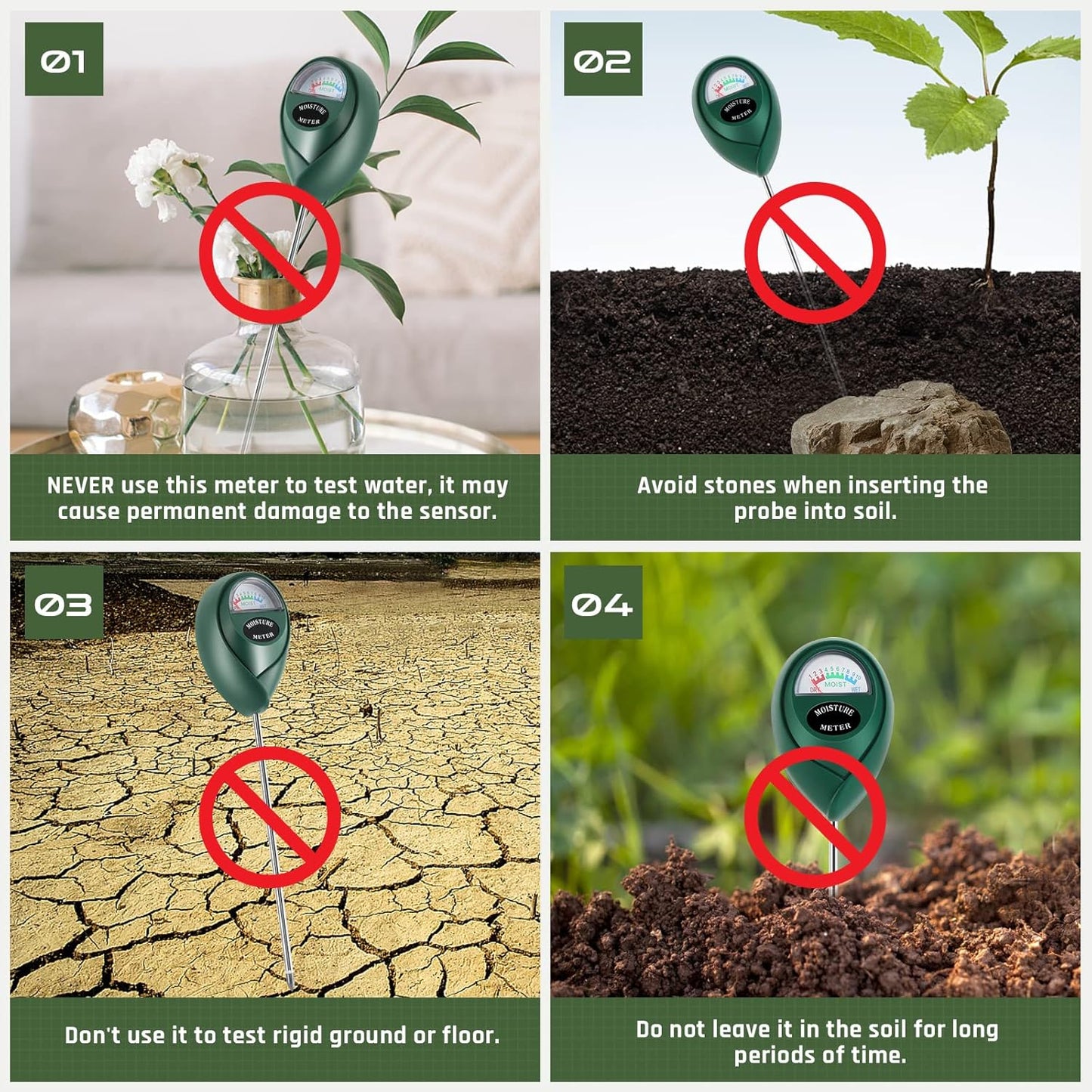 Plant Moisture Meter, Plant Water Meter, Soil Moisture Meter for House Plants for Garden, Lawn, Farm, Indoor & Outdoor Use, No Batteries Required (2 Packs Green)