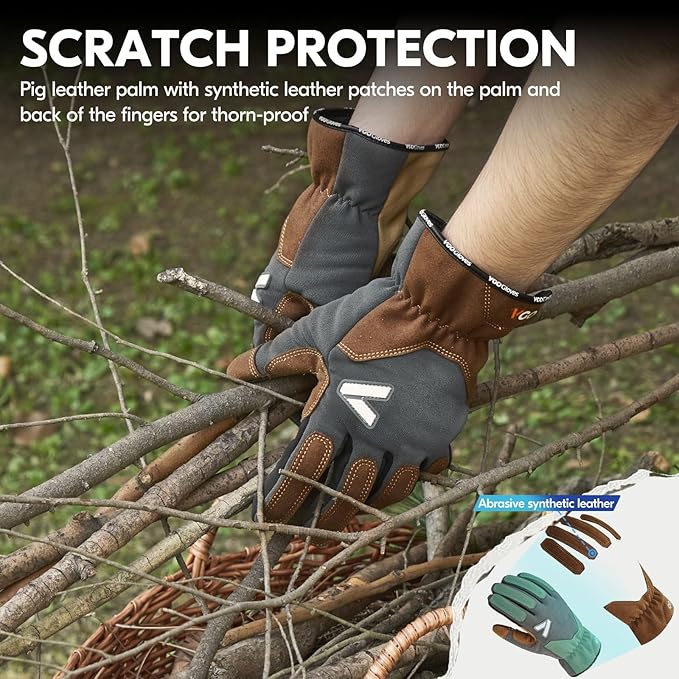 Vgo... Work Gloves for Men,Leather Safety Work Gloves,Scratch protection,Thornproof,Touchscreen(CA7777/CA7780/GA7776/PA7775)