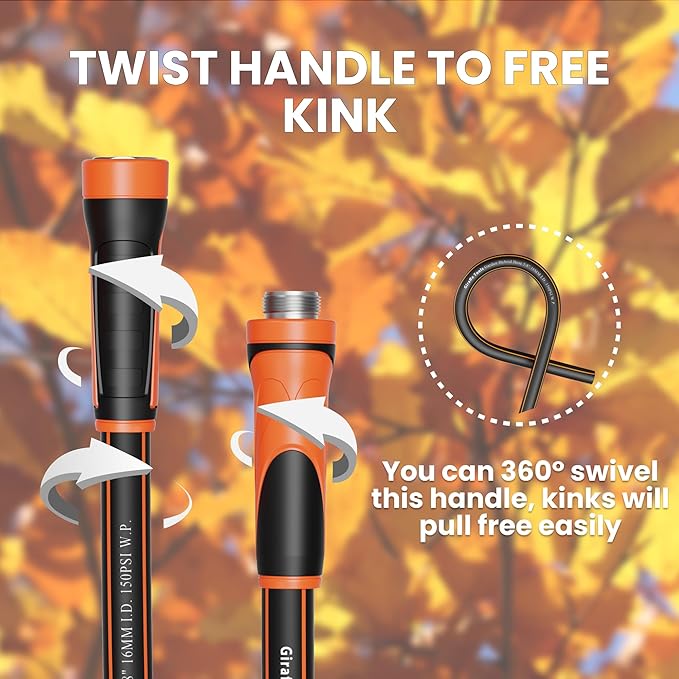 Giraffe Tools Garden Hose 75ft x 5/8", Water Hose Heavy Duty, Flexible, Lightweight Hybrid Hose with Swivel Handle, Male to Female Fittings, Burst 600 PSI