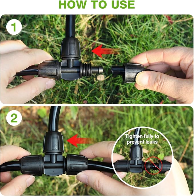 Bonviee 6 Pack 5/16 Inch Drip Irrigation Tee Connectors, Barbed Lock Fittings for 1/2” Tubing, Leak-Proof 3-Way Coupler for Garden Hose, Drip System Repair & Extension
