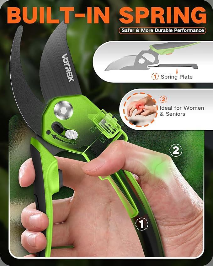 Pruning Shears for Gardening - 8.5" Garden Clippers with SK5 Blade, Stepless Adjustable Handle for All Hand, Ergonomic Bypass Plant Pruners Scissors for Heavy Duty Branch Bush Rose Tool