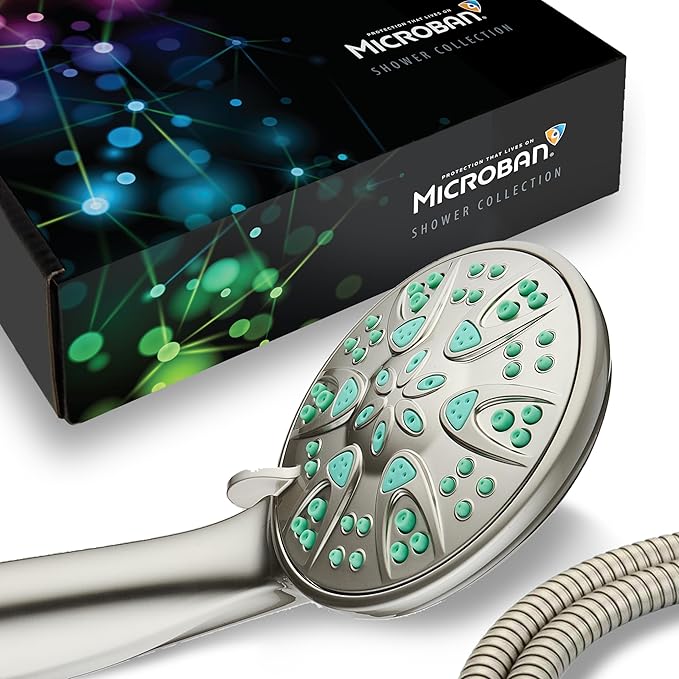 AquaDance Antimicrobial – Anti-Clog High-Pressure 6-Setting Hand Shower with Microban Nozzle Protection from Growth of Mold, Mildew & Bacteria for Stronger Shower! 3 Jet Color Choices – 4" Coral Green