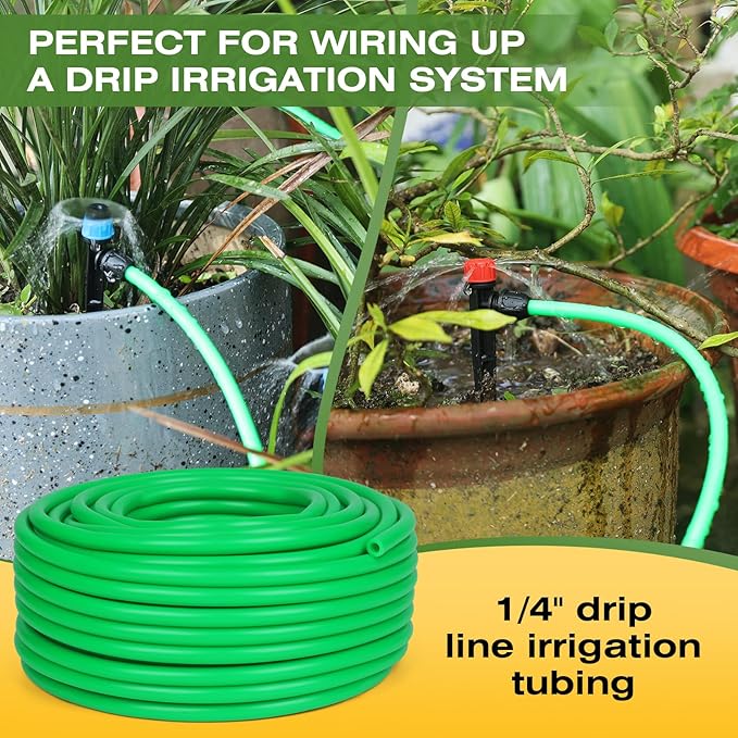 1/4 inch Drip Irrigation Tubing 75ft Green Blank Distribution Hose Perfect for DIY Garden Irrigation Hose System, Hydroponics, Misting Tubing (75FT)