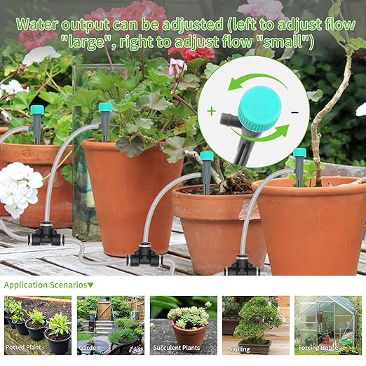 Automatic Plant Waterer Indoor, Indoor Plant Watering Devices with 2 self-Priming Pump, Automatic drip Irrigation kit with 20 Adjustable droppers, self Watering System, programmable Timer