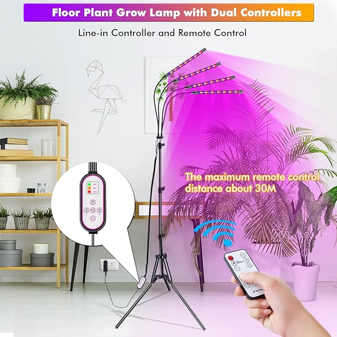 Plant Grow Lights for Indoor Plants Full Spectrum, LED Floor Plant Lights for Indoor Growing with Adjustable Stand (14"-63"), Indoor Plant Grow Lamp with Timer, Auto On/Off for House Plants