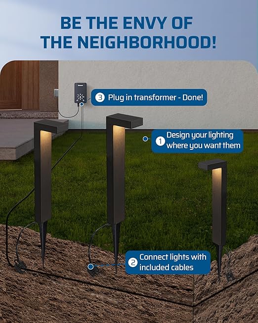 DEWENWILS 12V Landscape Lighting kit, 1x120W Transformer with Dusk to Dawn Photocell Sensor+8x3.2W Aluminum Low Voltage Pathway Lights, 100FT Wire+8 Pack Connector for Patio Yard Garden