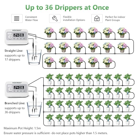 49FT Automatic Plant Watering System–HEKIWAY 390 Adjustable Watering Modes, Supports 15-20 Pots | Indoor Garden System & Vacation Plant Watering Devices, Auto Watering for Plants Outdoor