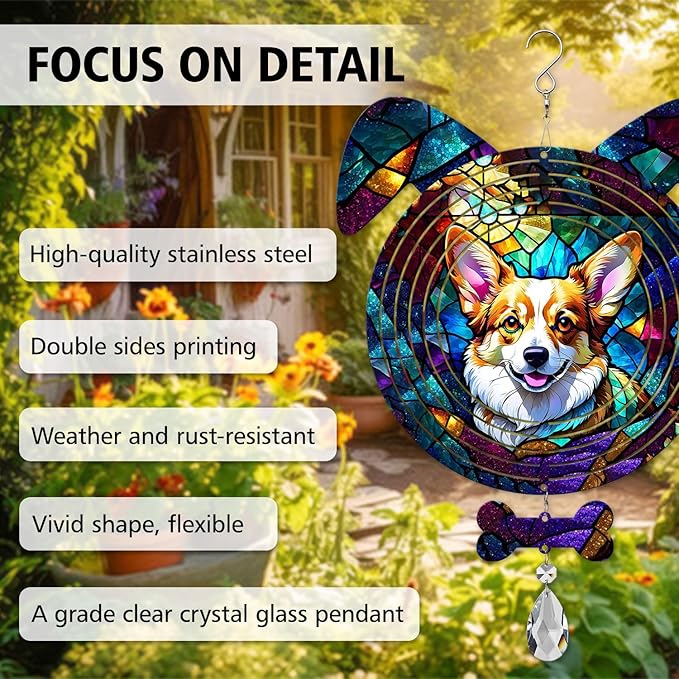 Corgi Dog Ears Wind Spinner, Corgi Wind Spinner Hanging for Yard and Garden