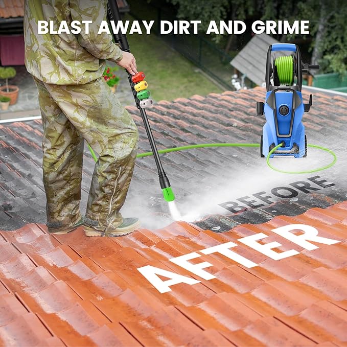 Electric Pressure Washer Adjustable 5000PSI 4.0 GPM Power Washers Electric Powered with 33ft Hose Reel, 4 Nozzle and Foam Cannon, Powerwashers Cleaner Machine for Home, Cars, Patio, Blue