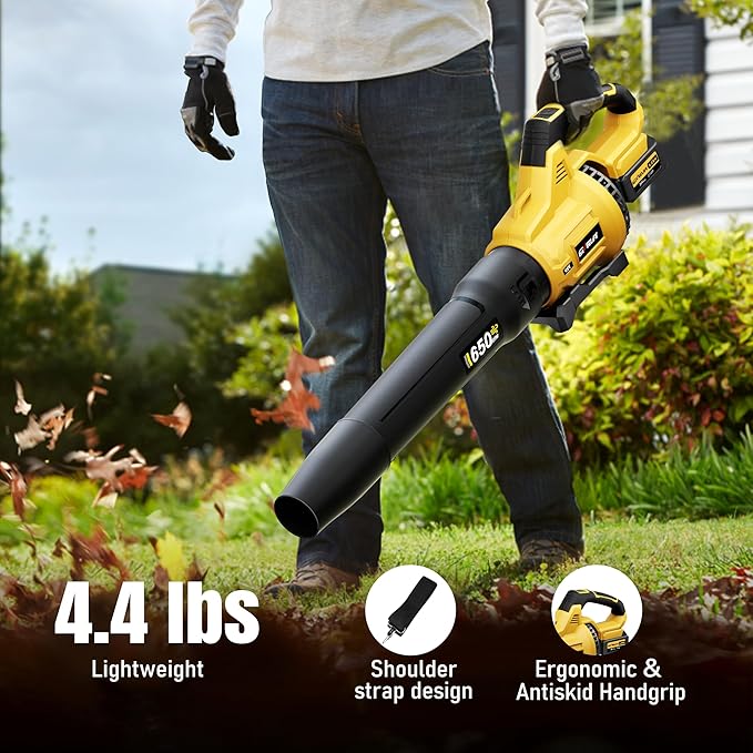 GEVEELIFE Leaf Blower Cordless, 650CFM & 3 Speed Levels, Electric Cordless Leaf Blower with 2 * 5.0Ah Battery Powered, Blowers for Lawn Care, Yard, Blowing Leaves, Dust, Snow