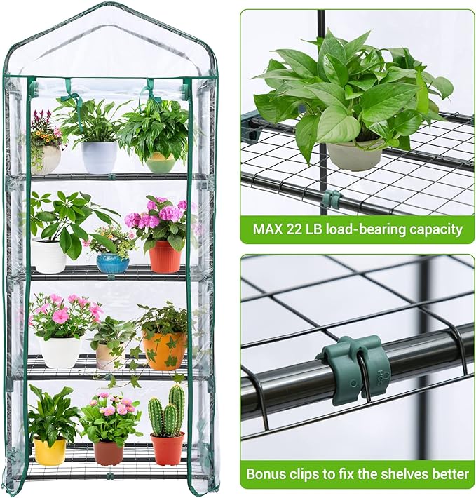 Mini Greenhouse for Outdoors Indoor: Ohuhu Small Green House with 4 Tier Shelves, Portable Plastic Greenhouses with Heavy Duty Transparent PVC Cover for Winter Garden Patio Backyard Porch Balcony