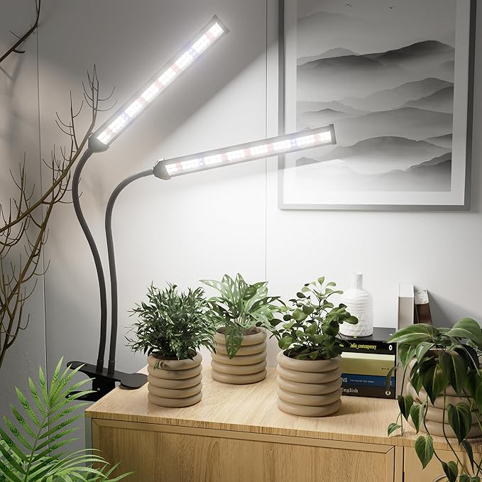 GooingTop LED Grow Light,White Full Spectrum Clip Plant Growing Lamp with High Power Red Blue LEDs for Indoor Plants,Dimming & Optional Auto Timer