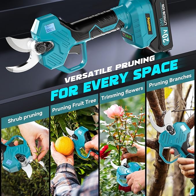 Cordless Pole Pruning Shears Compatible with Makita 18V Battery: 1.5-2 Inch Cutting Diameter Electric Pruning Shears with 2 x 2.0Ah Rechargeable Batteries - with LCD Display for Tree Branch