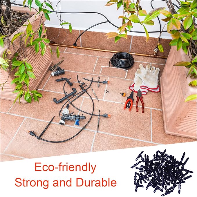 1/4 Inch Drip Irrigation Fittings Kit, 130 Pieces Drip Irrigation Parts for 1/4" Irrigation Tubing for Garden Lawn, Drip Line Barbed Connectors - 60 Couplings, 40 Tees, 20 Elbows, 10 End Plugs