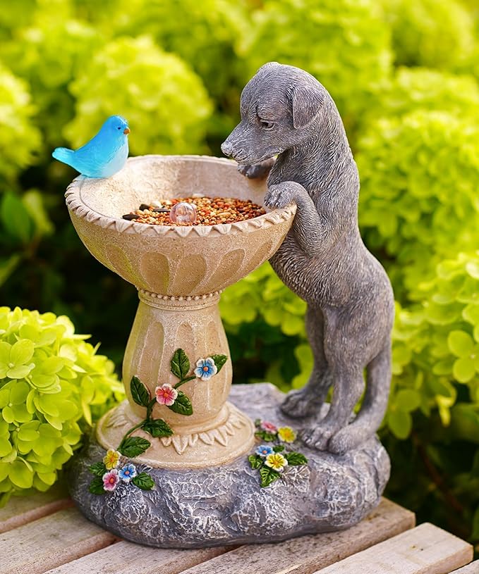 Dachshund Dog Statues for Bird Bath: Outdoor Sculptures for Garden Lawn Patio Yard Balcony Porch - Unique Gifts for Mother Grandma Women