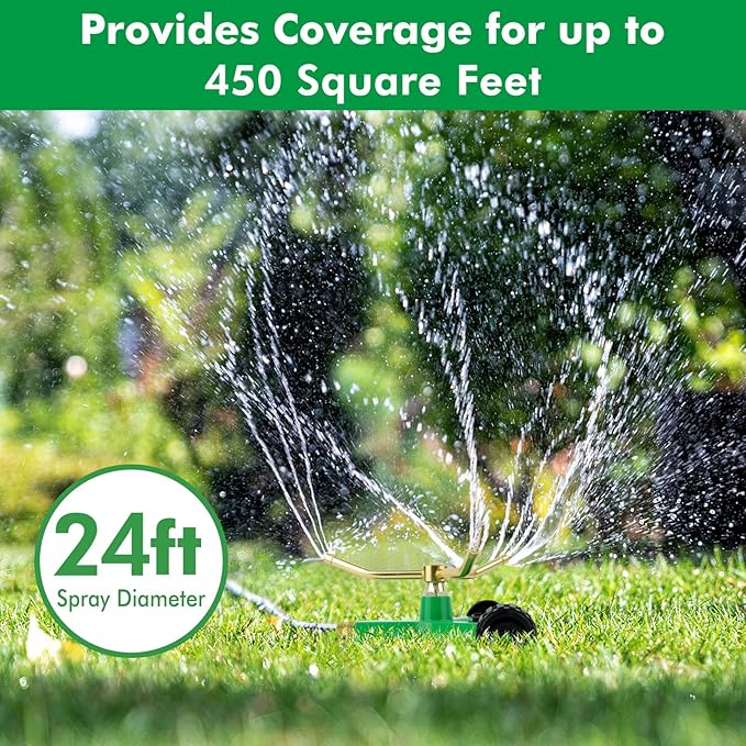 RESTMO 3-Arm Metal Sprinkler with Wheel Base, 360 Degree Automatic Rotary Lawn Sprinkler System for Garden Plant, Flower Bed and Yard Watering and Large Yard Area Watering